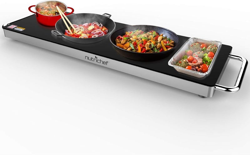 NutriChef Portable Electric Food Hot Plate-Stainless Steel Warming Tray&Dish Warmer with Black Glass Top-Keep Food Warm for Buffets,Restaurants,Parties&Home Dinners-22' x 6'-Heats up to 203°F - Image 4